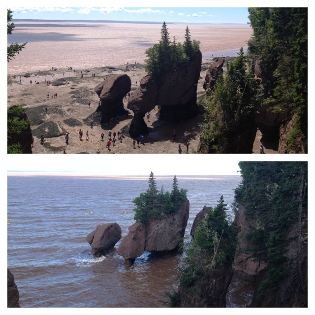 Hopewell Rocks in Bay of Fundy (low tide and high tide)